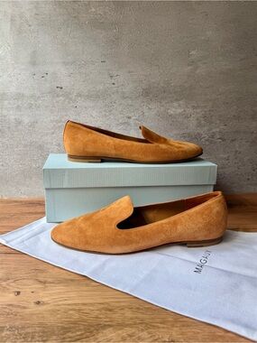 Margaux Classic Tan Camel Suede Slip On Loafers 41
